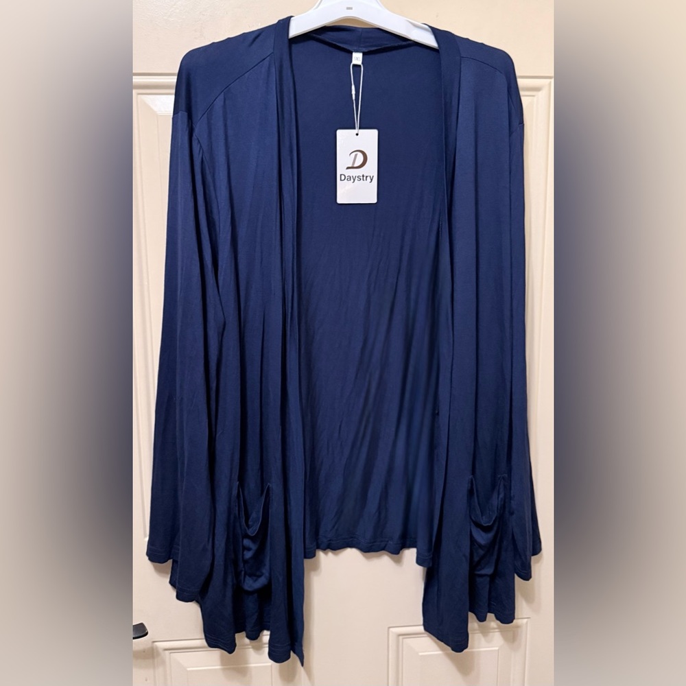 Daystry Open Cardigan with Pockets in Navy Blue Size 5XL